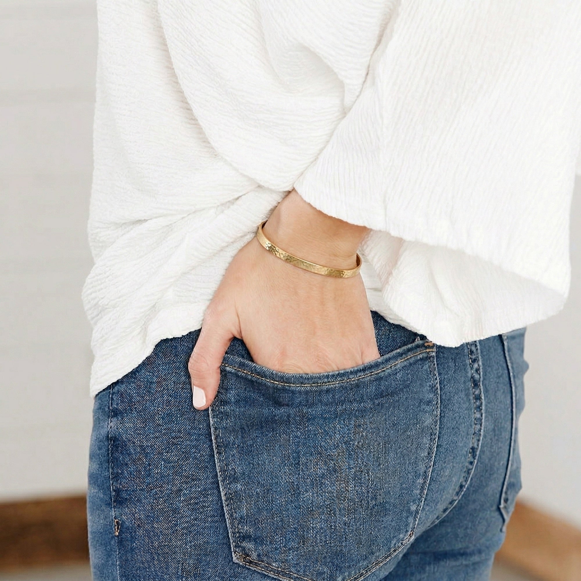 14K Textured Gold Open Cuff Bracelet