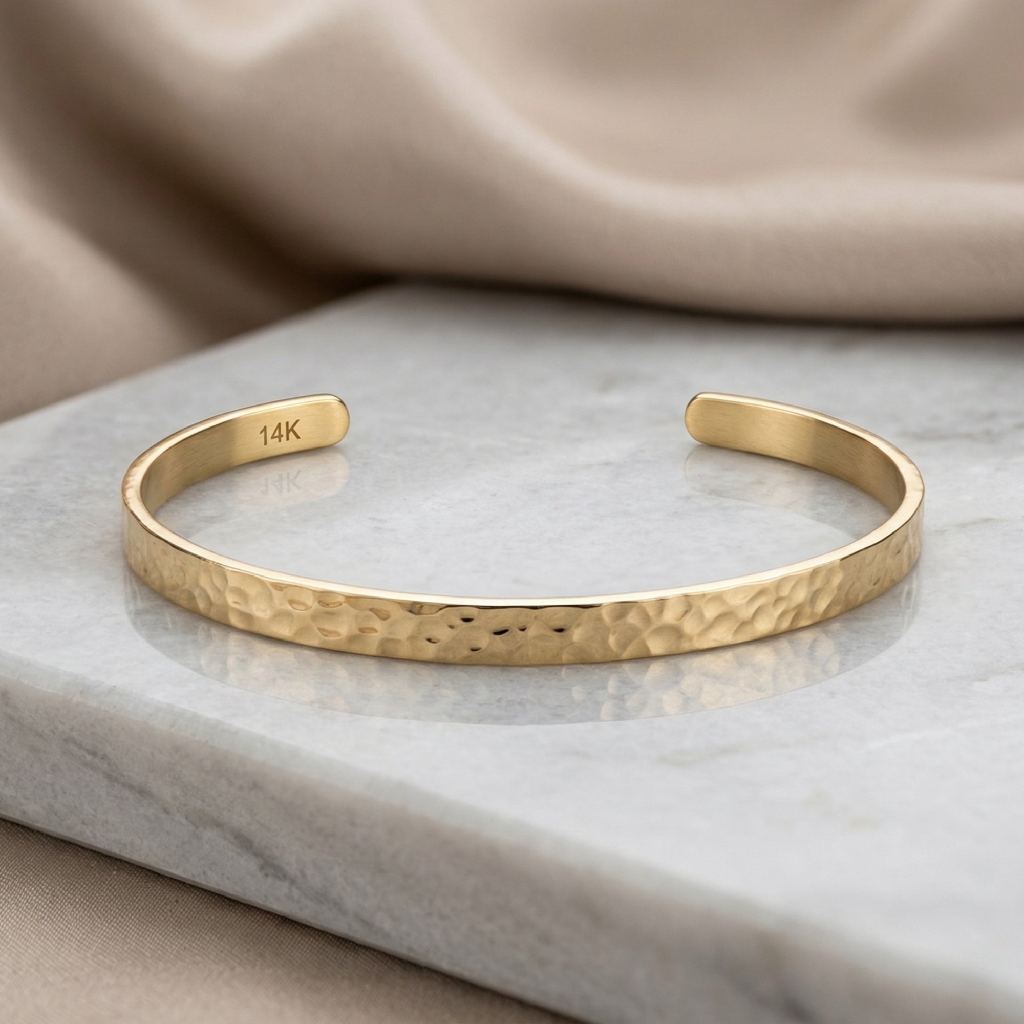 14K Textured Gold Open Cuff Bracelet